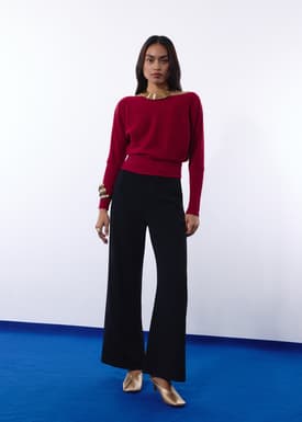 Knit Asymmetric Puff Sleeve Top