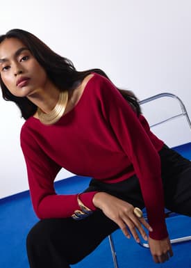 Knit Asymmetric Puff Sleeve Top