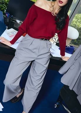 Knit Asymmetric Puff Sleeve Top