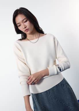 Knit Asymmetric Puff Sleeve Top