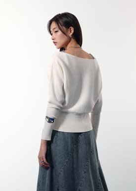 Knit Asymmetric Puff Sleeve Top