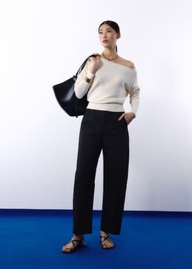 Knit Asymmetric Puff Sleeve Top