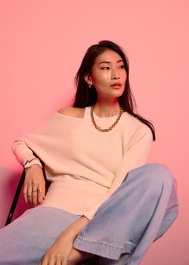 Knit Asymmetric Puff Sleeve Top