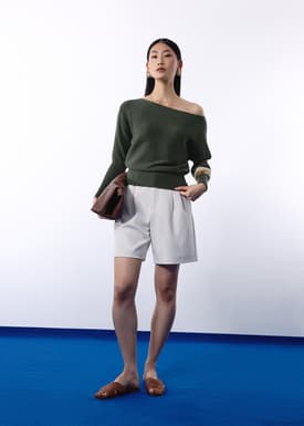 Knit Asymmetric Puff Sleeve Top