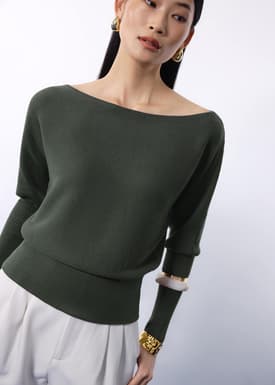 Knit Asymmetric Puff Sleeve Top