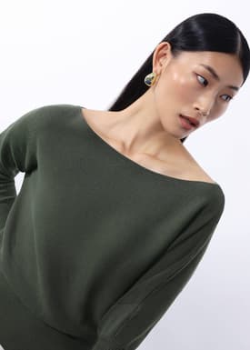 Knit Asymmetric Puff Sleeve Top