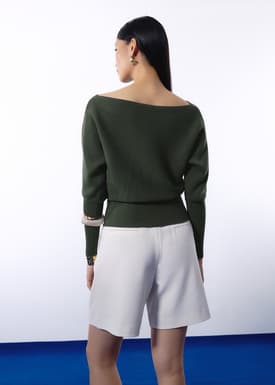 Knit Asymmetric Puff Sleeve Top