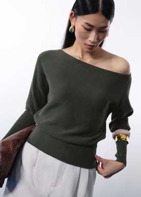 Knit Asymmetric Puff Sleeve Top