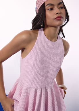 Pinstripe Seersucker Halter Peplum Top