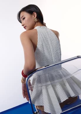 Pinstripe Seersucker Halter Peplum Top