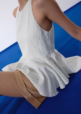 Pinstripe Seersucker Halter Peplum Top