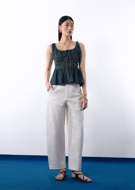 Ruched Vintage Wash Denim Tunic Top