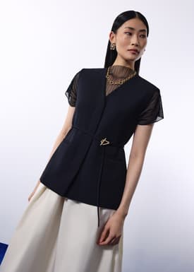 Relaxed Sheer Tulle Mock Neck Tunic Top