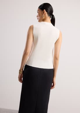 Knit Front Tie Collared Top