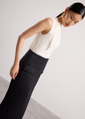 Knit Front Tie Collared Top