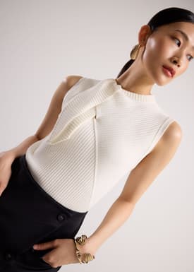Knit Front Tie Collared Top