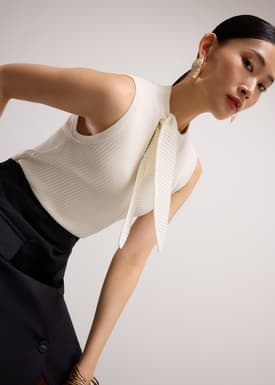 Knit Front Tie Collared Top
