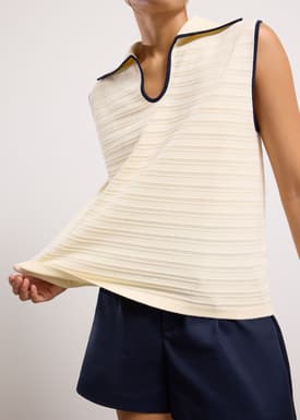 Relaxed Contrast Pointelle Collared Top