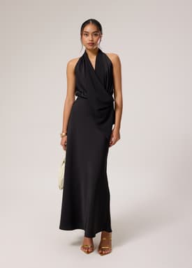 Satin Cowl Neck Halter Fitted Top