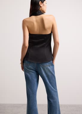 Satin Cowl Neck Halter Fitted Top