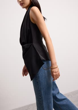 Satin Cowl Neck Halter Fitted Top