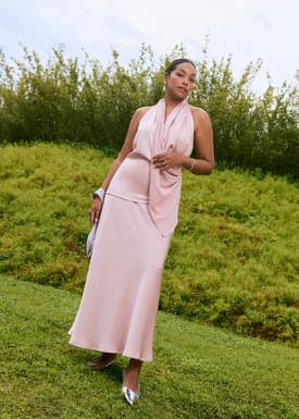 Satin Cowl Neck Halter Fitted Top