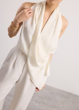 Satin Cowl Neck Halter Fitted Top