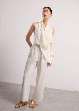 Satin Cowl Neck Halter Fitted Top