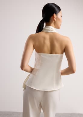 Satin Cowl Neck Halter Fitted Top