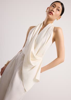 Satin Cowl Neck Halter Fitted Top