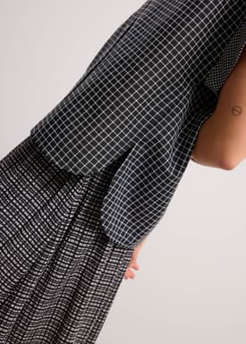 Check Collared Button Down Cap Sleeve Shell Top