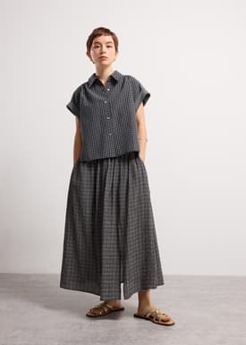 Check Collared Button Down Cap Sleeve Shell Top