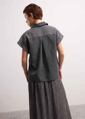 Check Collared Button Down Cap Sleeve Shell Top