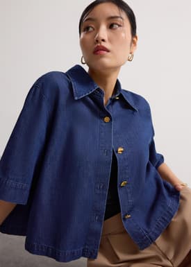 Chambray Boxy Collared Button Down Shirt