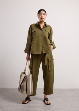 RuchedReady® Oversized Cotton Twill Button Down Utility Shirt