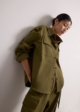 RuchedReady® Oversized Cotton Twill Button Down Utility Shirt