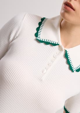 Contrast Trim Pointelle Knit Peter Pan Collar Top