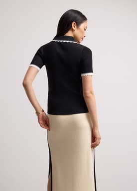 Contrast Trim Pointelle Knit Peter Pan Collar Top