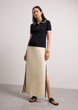 Contrast Trim Pointelle Knit Peter Pan Collar Top