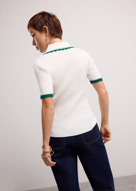 Contrast Trim Pointelle Knit Peter Pan Collar Top