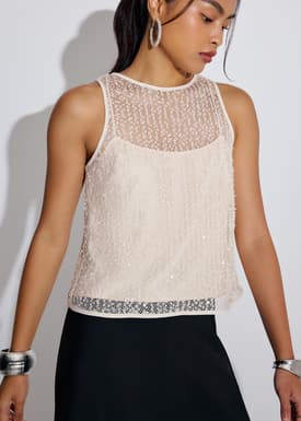 Relaxed Sequinned Boat Neck Shell Top