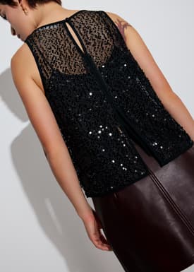 Relaxed Sequinned Boat Neck Shell Top