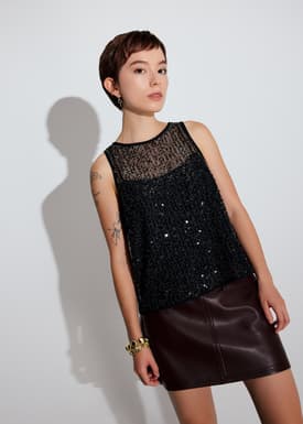 Relaxed Sequinned Boat Neck Shell Top