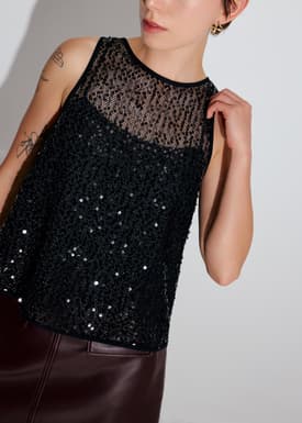 Relaxed Sequinned Boat Neck Shell Top