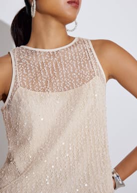Relaxed Sequinned Boat Neck Shell Top