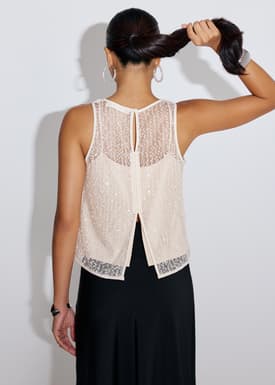 Relaxed Sequinned Boat Neck Shell Top