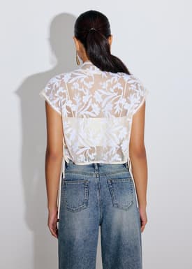 Relaxed Floral Sequin V-Neck Crop Top