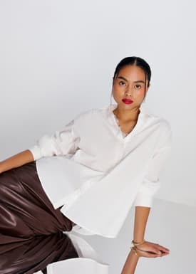 RuchedReady® Relaxed Detachable Lace Trim Poplin Button Down Shirt