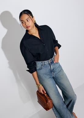 RuchedReady® Relaxed Detachable Lace Trim Poplin Button Down Shirt