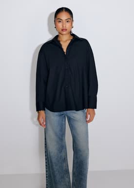 RuchedReady® Relaxed Detachable Lace Trim Poplin Button Down Shirt